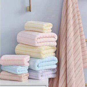 Striped Pattern Bath Body Towel Super Soft Absorbent Pink Blue Yellow Purple New